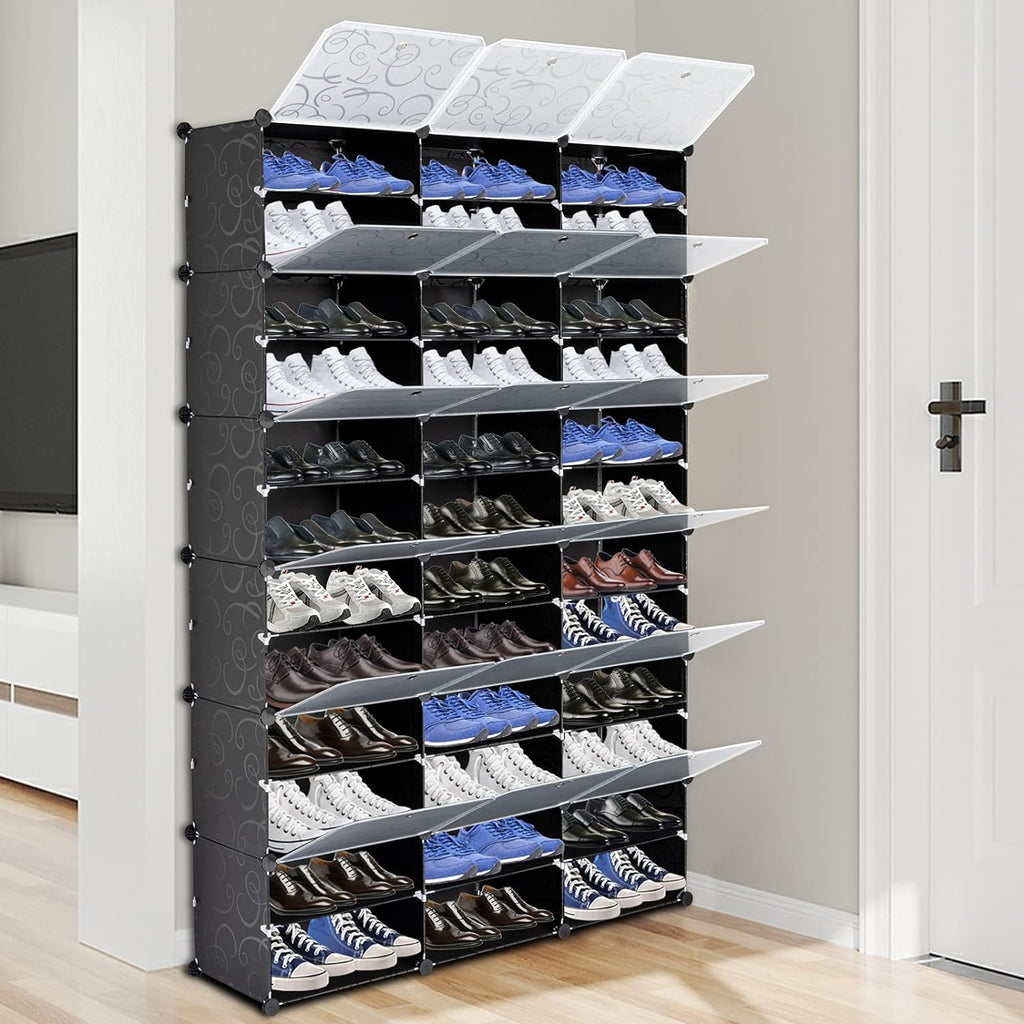 12-Tier 72 Pair Shoe Rack Storage Cabinet Black P1054