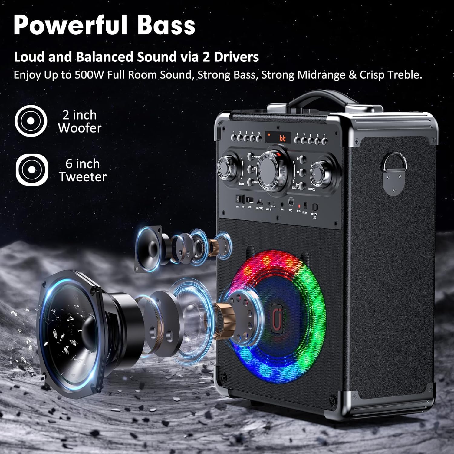 Bluetooth Karaoke Machine with 3 Wireless Microphones and Disco Lights V436