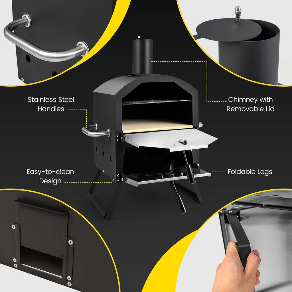 Outdoor Pizza Oven with Pizza Stone, Pizza Peel, Removable Cooking Rack, Waterproof Cover, Folding Legs (28 Inch) Q82589