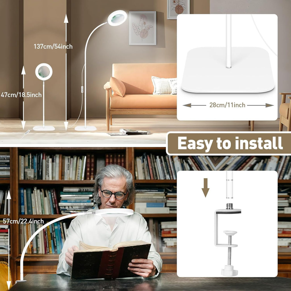 3 in1 Flexible Gooseneck Magnifying Floor Lamp with Light and Stand B778