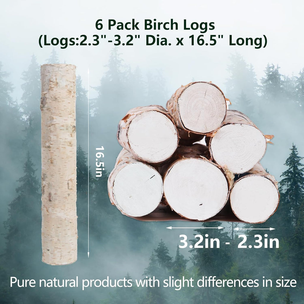 6 Pack Natural Birch Logs 2.3"-3.2" Dia. x 16.5" Length R966857
