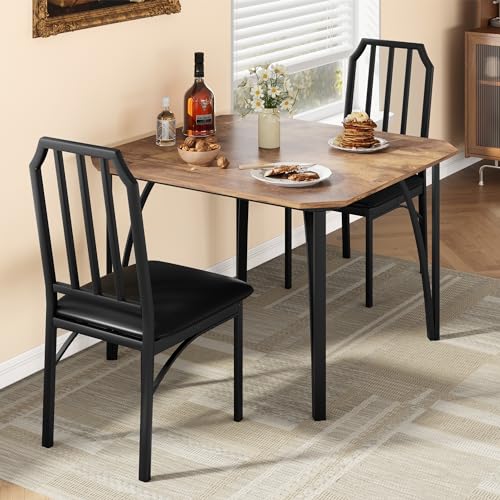 Rustic Brown 3 Piece Dining Table Set with Cushion Seats D1536