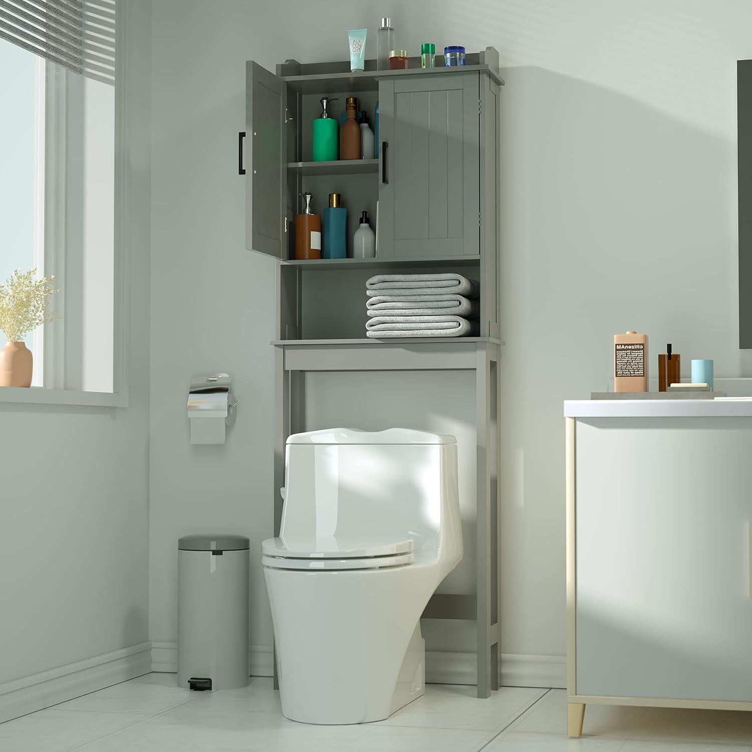 Grey Over The Toilet Storage Cabinet with Adjustable Shelf D8160