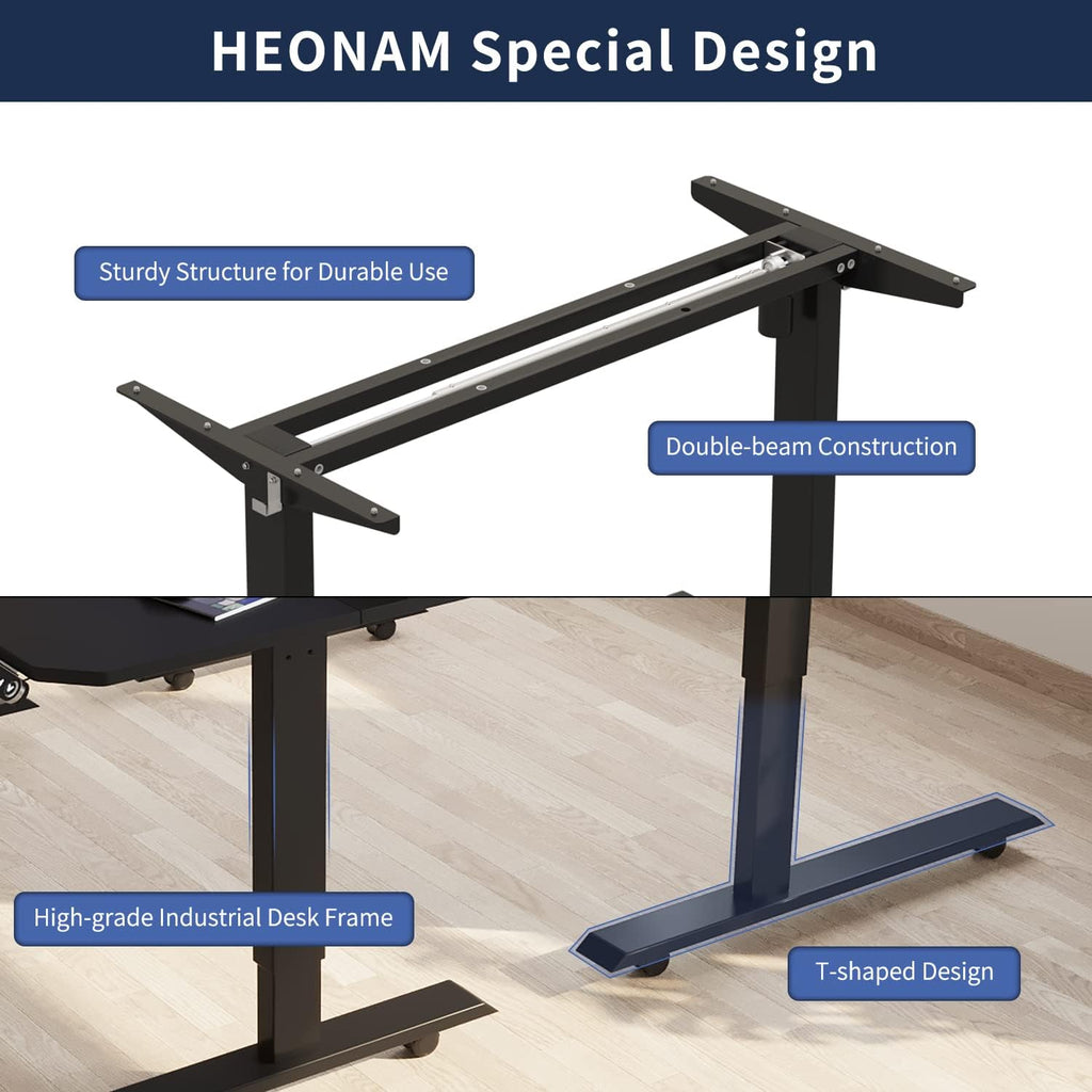 L Shaped Electric Height Adjustable Standing Desk with Black Frame & Rustic Brown Top K498