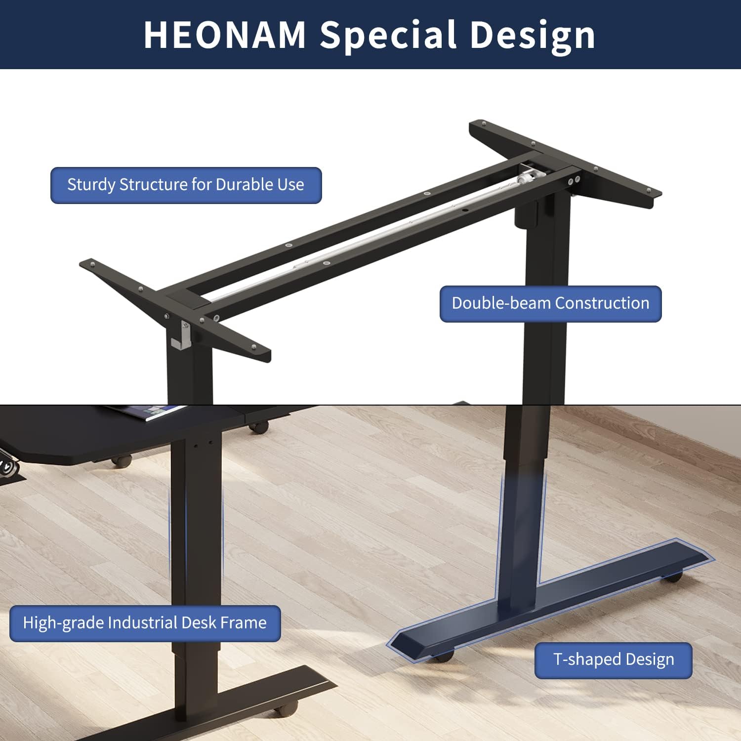 L Shaped Electric Height Adjustable Standing Desk with Black Frame & Rustic Brown Top K498