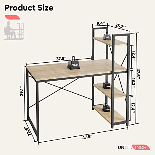47 Inch Grained Black Computer Desk with Shelves U560252