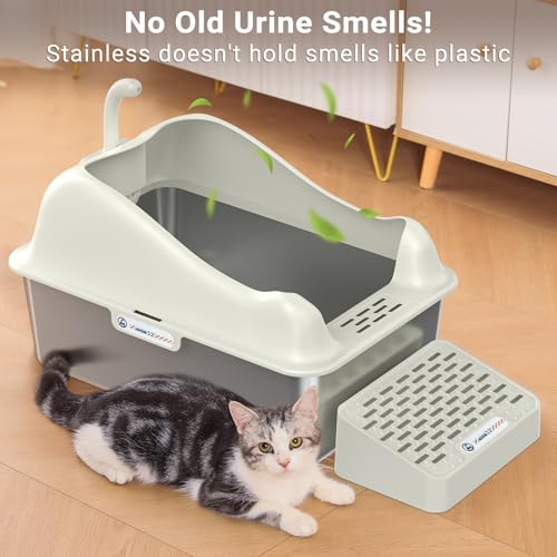 XL Stainless Steel Metal Litter Box with High Wall Sides and Lid Y1054