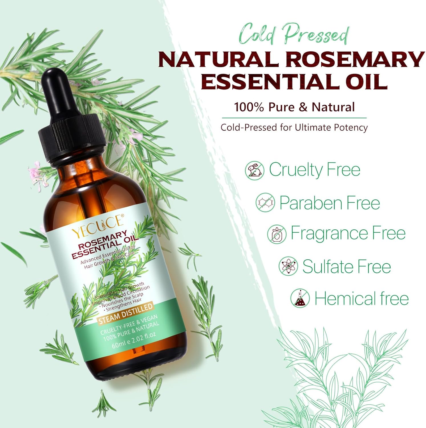 2.02 Fl Oz Pure Rosemary Essential Oil with Glass Dropper J39819