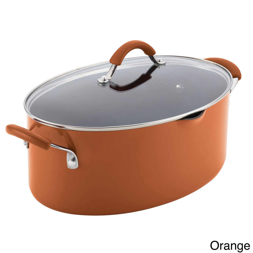 Hard Enamel Nonstick 8-Quart Covered Oval Pasta Pot with Pour Spout, Agave Blue O9850