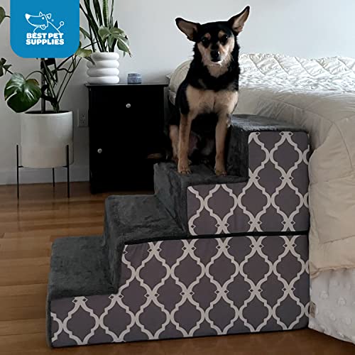Gray Linen 4-Steps Foldable Pet Steps M299897
