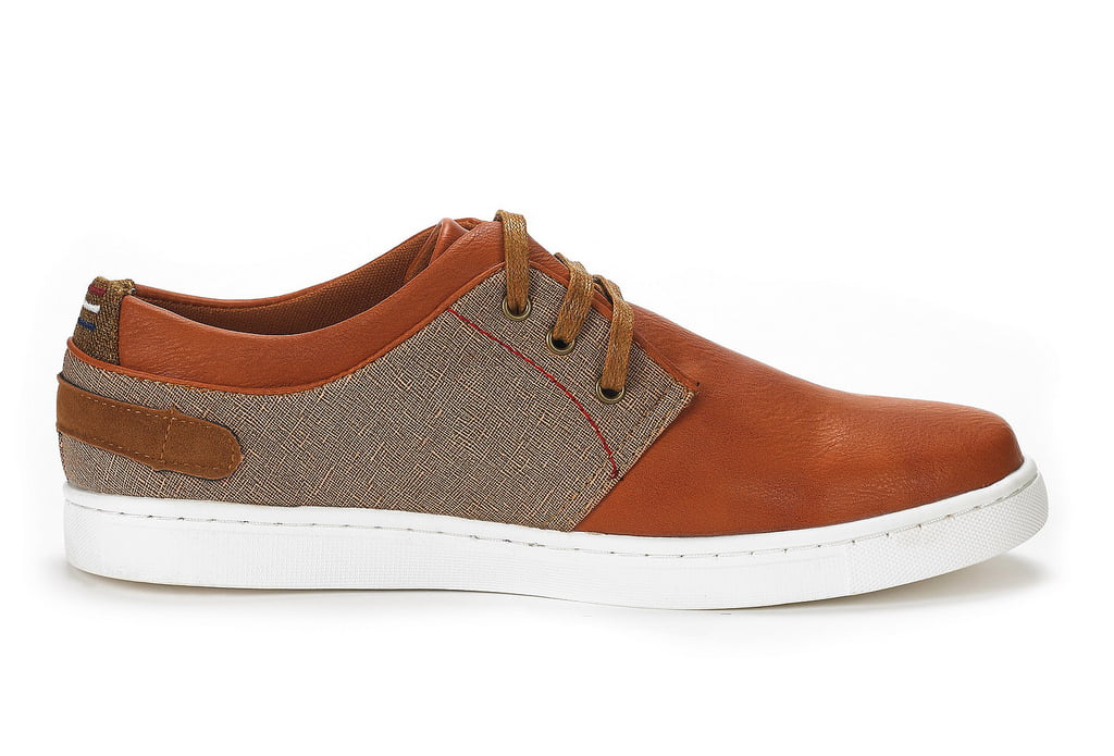 Mens Mesh Leather Sneakers Slip On Lace Up Shoes TAN K5438