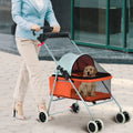 Orange Folding Dog Stroller with 4 Wheels B370