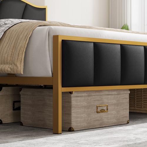 King Faux Leather Platform Bed Frame with Headboard R24364