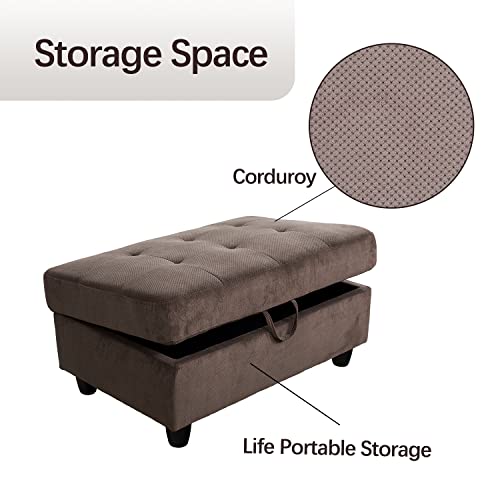 Brown Corduroy L Shaped Sectional Sofa Set with Ottoman M493708