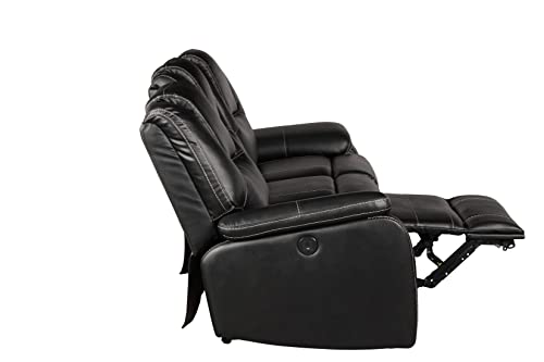 3 Piece Black Faux Leather Power Reclining Sofa Set K4802