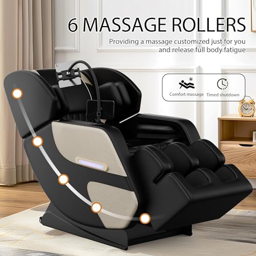 Gold PU Leather Zero Gravity Massage Chair with Airbags and Foot Roller S312787