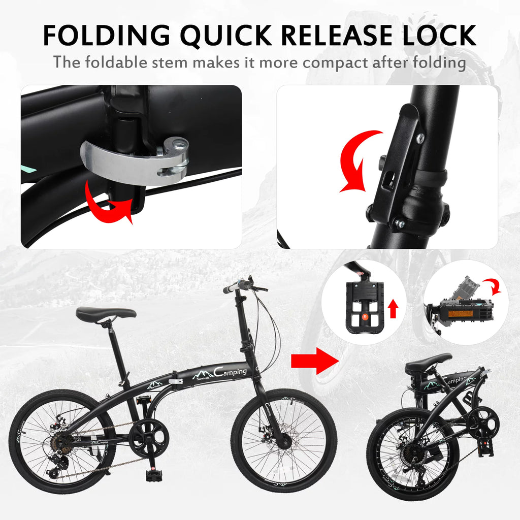 Black 7 Speed Folding Bicycle K76738