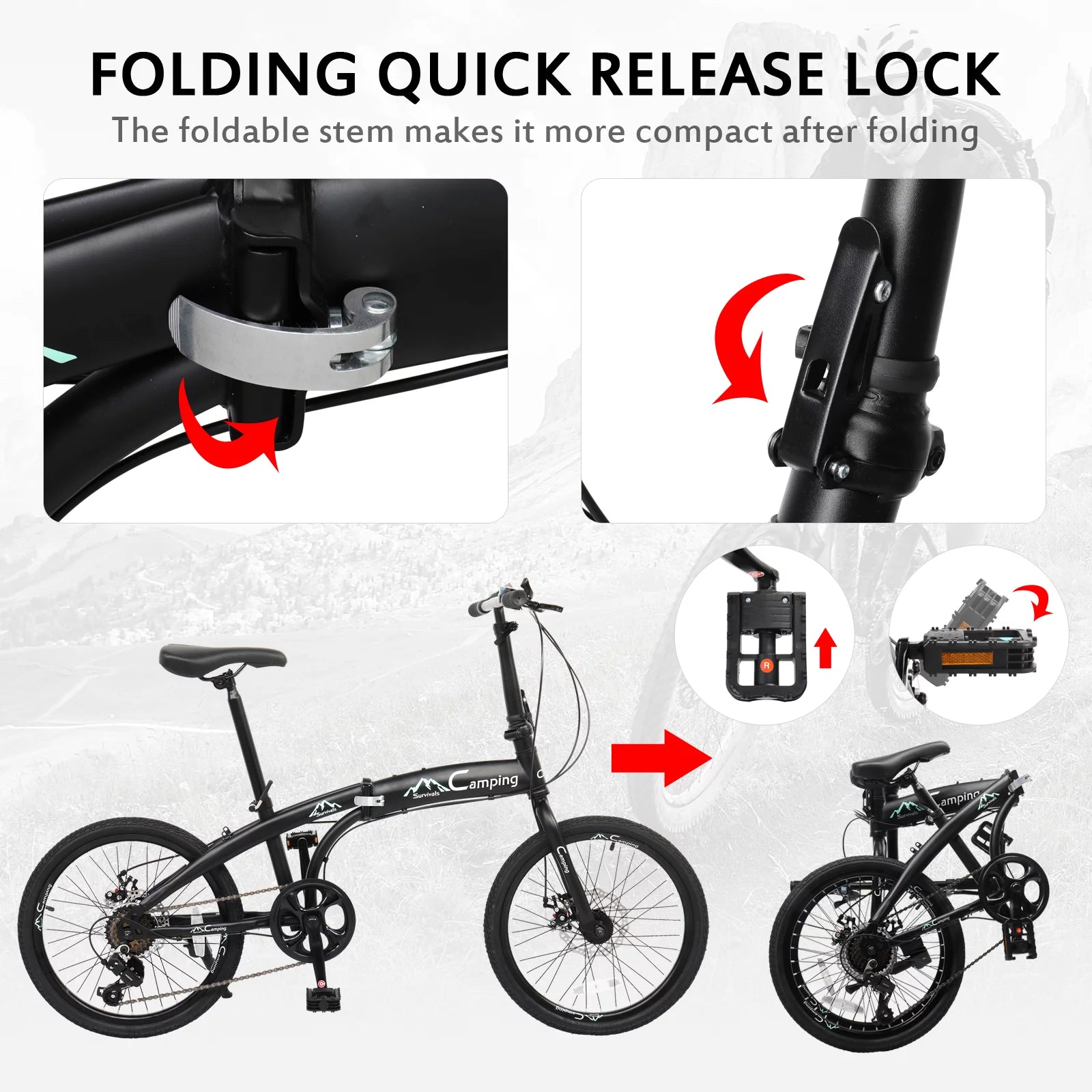 Black 7 Speed Folding Bicycle K76738