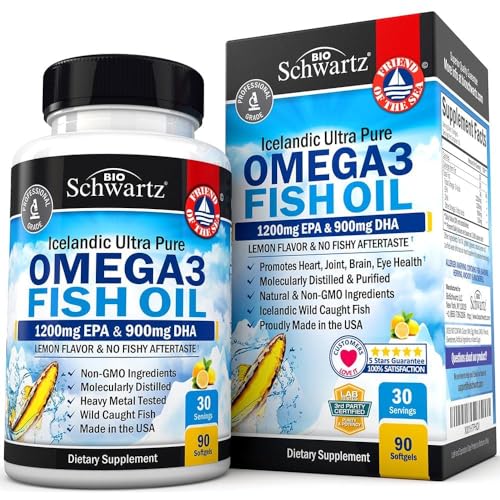 2250mg EPA DHA Omega 3 Fish Oil Supplement, Burpless Lemon Flavor, 180 Softgels L451