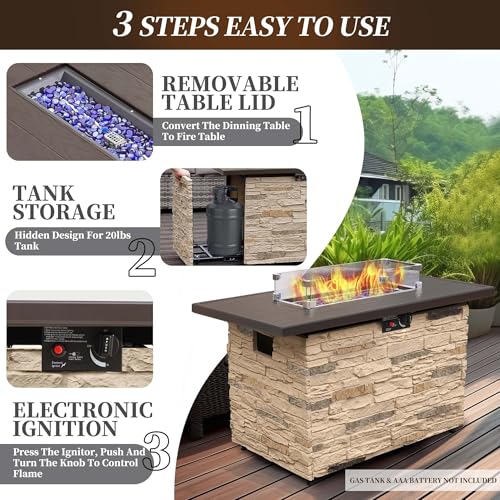 Propane Fire Pit Table with Glass Wind Guard and Lid Z2133