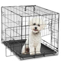 Large 36 Inch Double Door Folding Metal Wire Dog Crate with Divider Panel and Plastic Leak-Proof Pan Tray P323