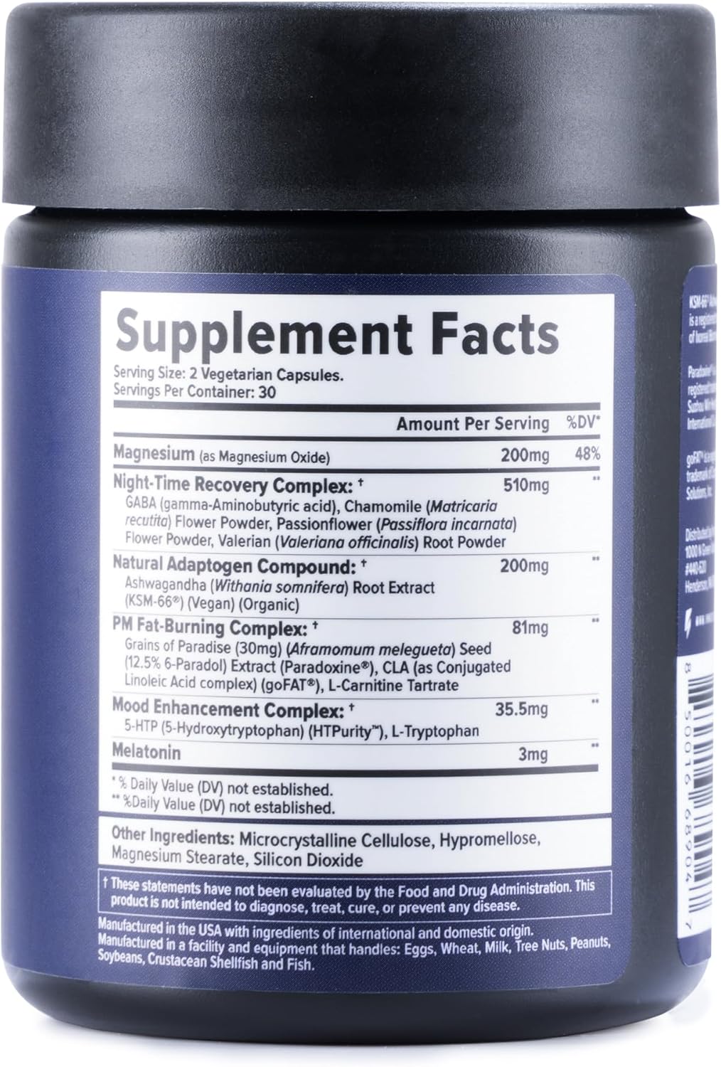 60 Vegetarian Capsules Nighttime Fat Burner Y814