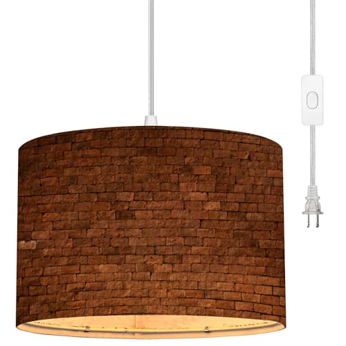 Linen Lampshade Plug in Pendant Light with Dimmable Switch J92764