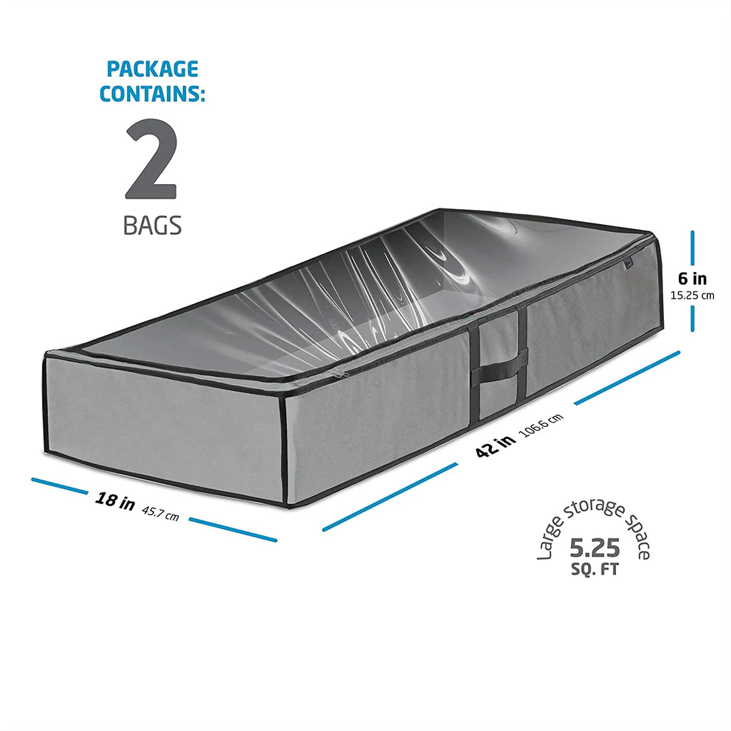 Underbed Storage Bag Organizer (2 Pack) Large Capacity Storage Box with Reinforced Strap Handles, PP Non-Woven Material, Clear Window A468386