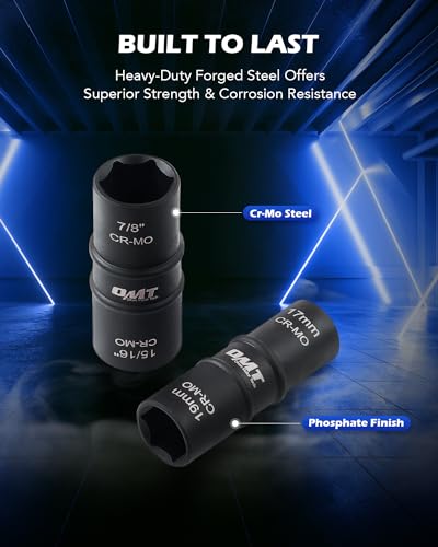 5pc 1/2" Drive Impact Flip Socket Set with Metric 17 19 21 22 mm & SAE 3/4 13/16 7/8 15/16 in. Sockets G436