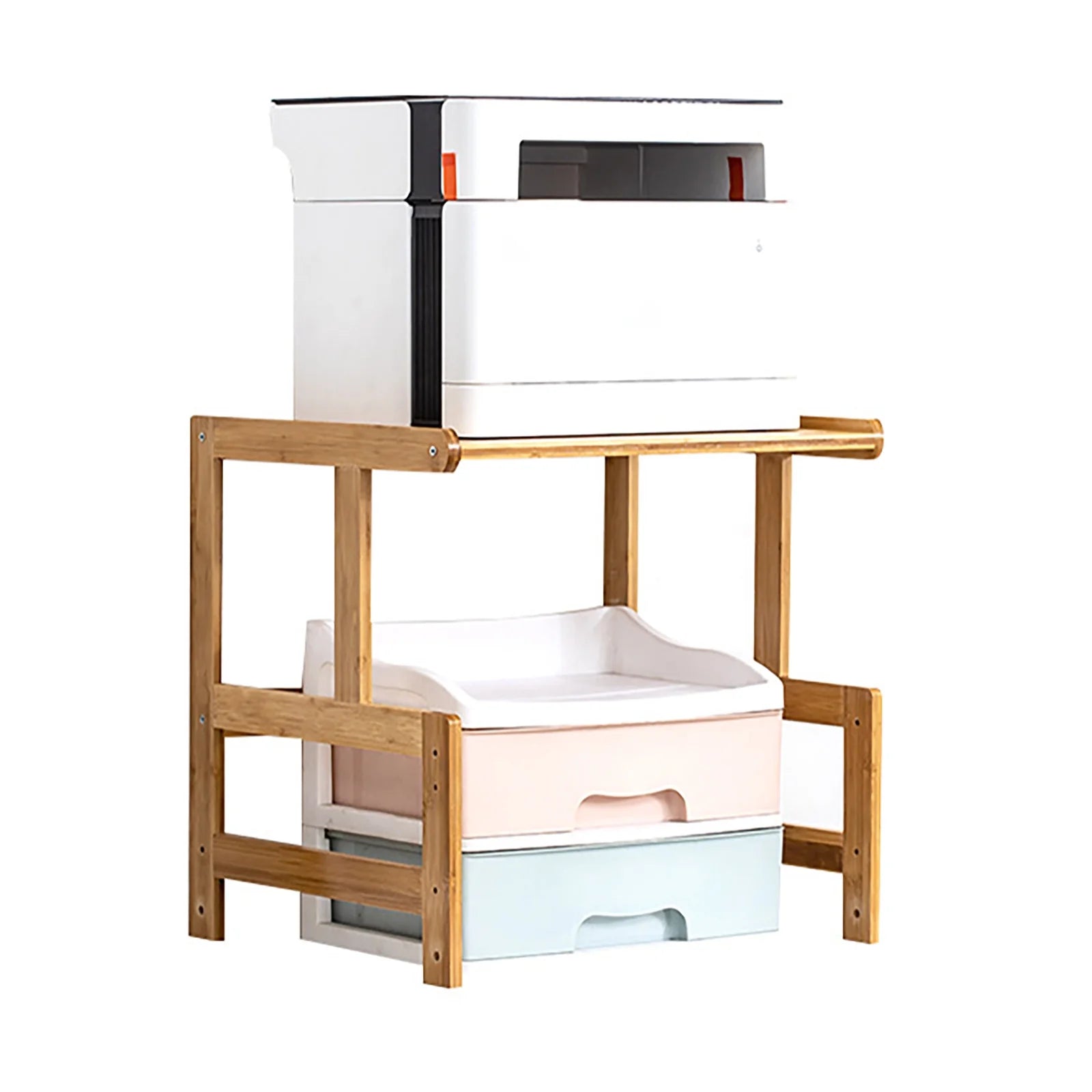 Wood Floor-Standing Printer Cart with Storage Shelf and 4 Wheels P74408