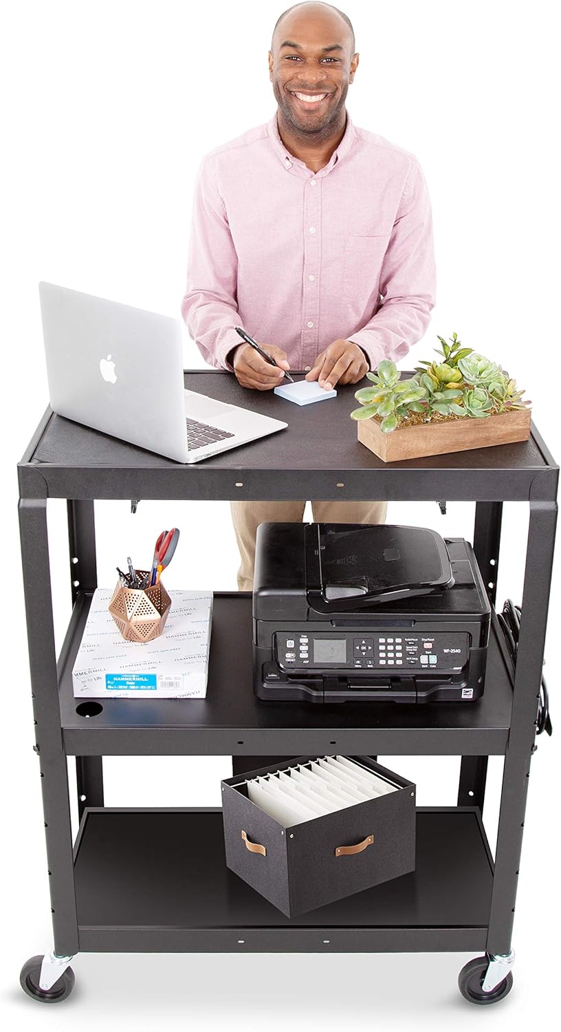 Large AV Cart with Retractable Keyboard Tray Height Adjustable Utility Cart Black 34in x 18in x 42in F128211