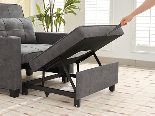 Blue Convertible Sofa Bed Chair with Cup Holder, USB Port, Adjustable Backrest O40050