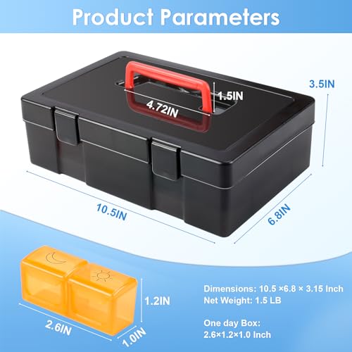 Black Monthly Pill Organizer 2 Times a Day 30 Day with Travel Case P410953