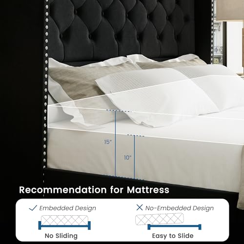 Black Velvet King Size Bed Frame with Storage Drawers and Tufted Headboard W1588