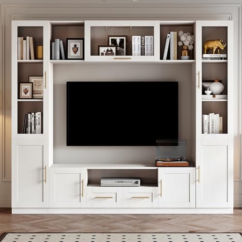 4-Piece White Entertainment Wall Unit with Bookshelves U5380