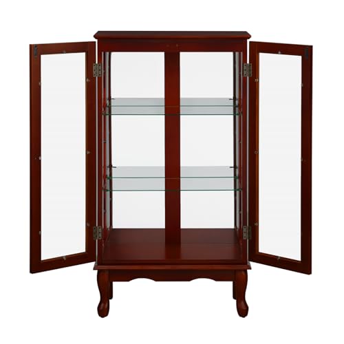 Oak Display Lighted Cabinet with Glass Doors and Adjustable Shelves B997074
