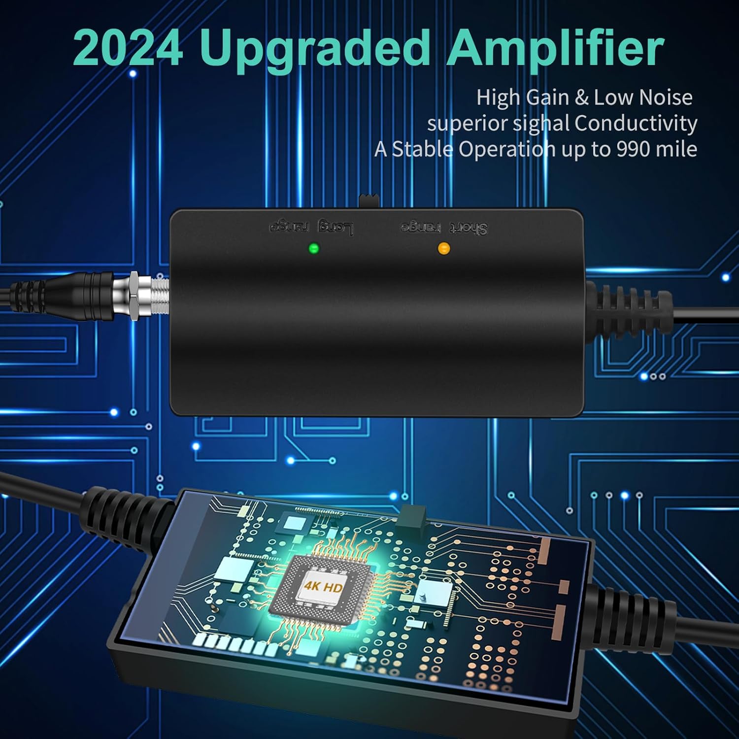 Amplified TV Antenna with Coaxial Cable and Amplifier Signal Booster, Black O9206