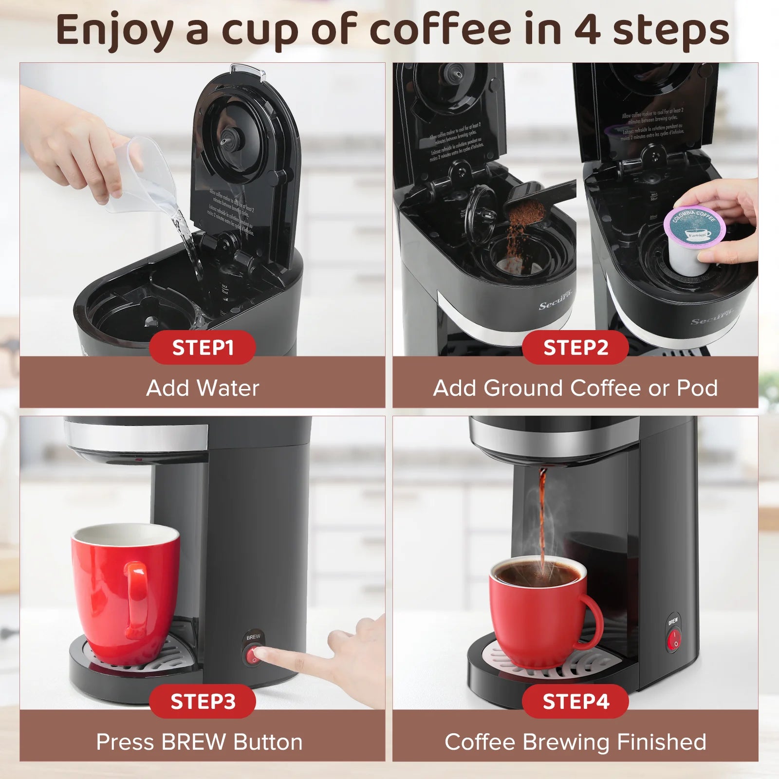 Single Serve Coffee Maker 12 Oz. Stainless Steel R762894