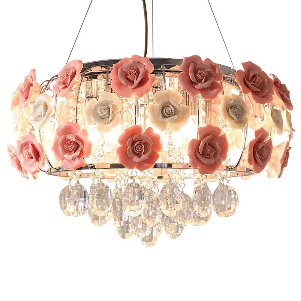 Pink Rose Flower Crystal Pendant Ceiling Lamp O308785