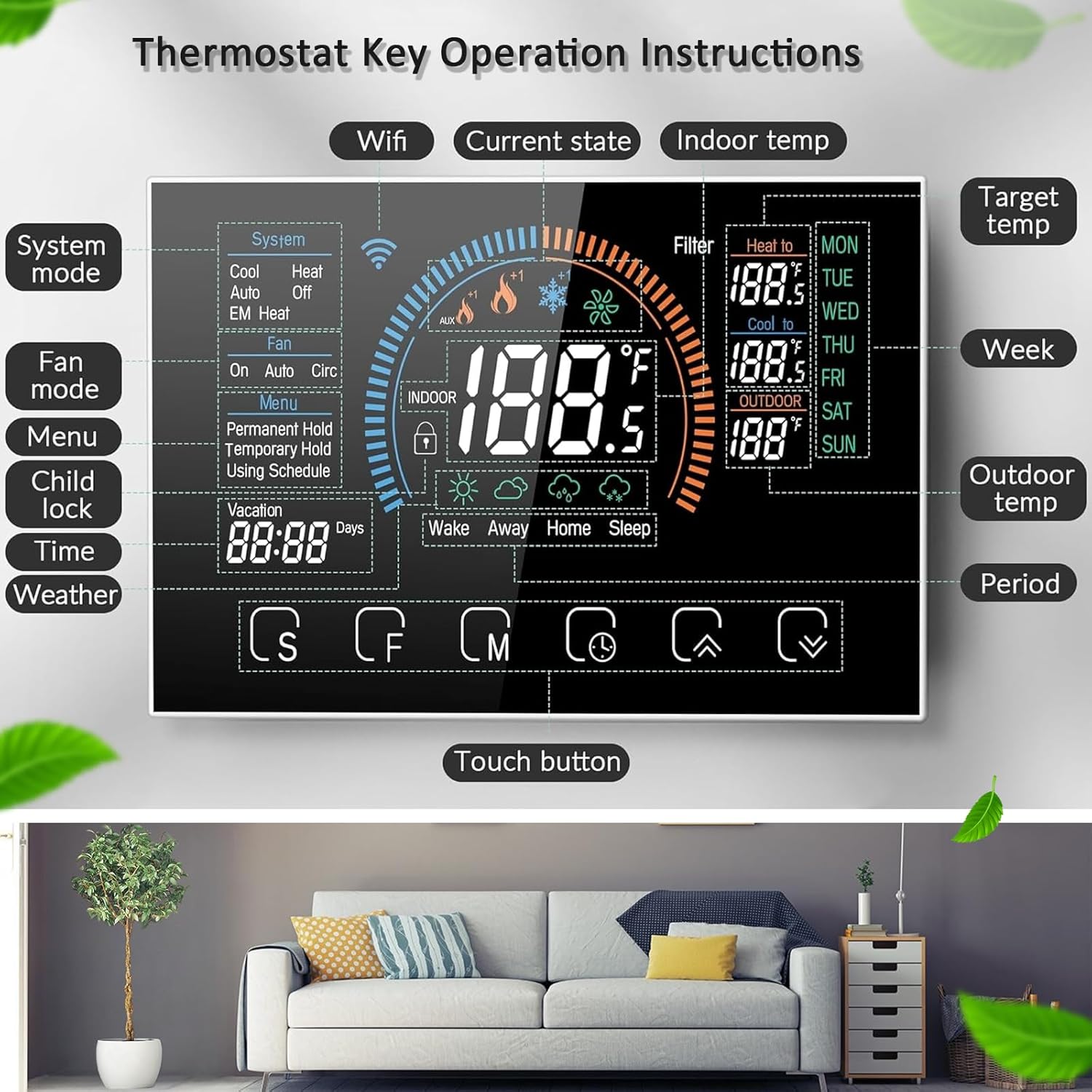 Digital WiFi Thermostat with App and LCD Color Screen R99301