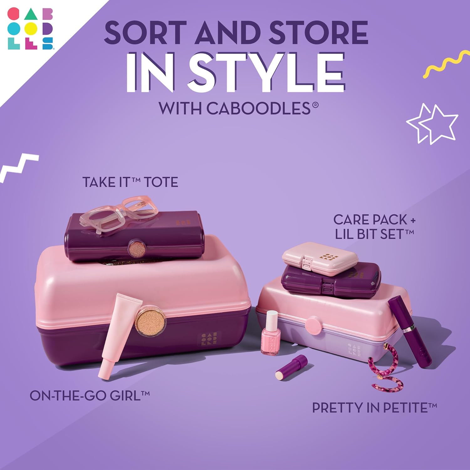 Two-Tone Lavender on Violet Hard Plastic Makeup Box with 2 Swivel Trays and Mirror L98444