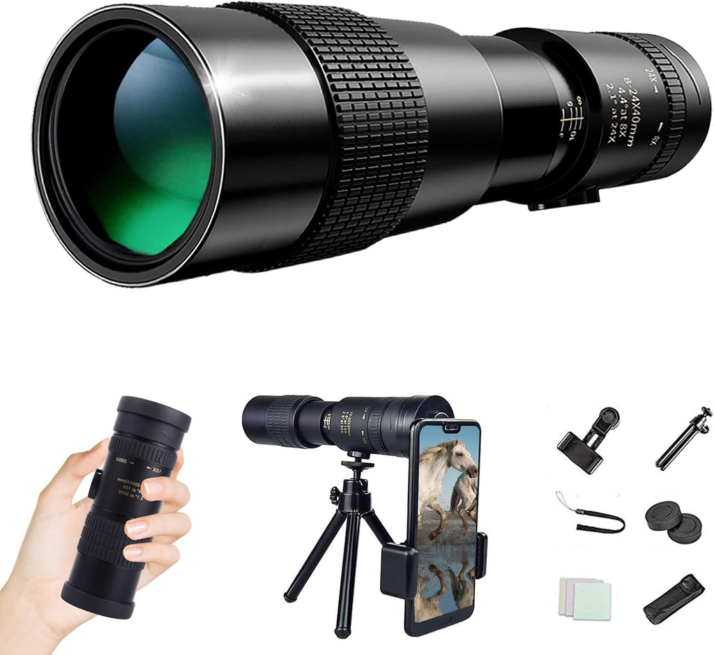 4k 10-300x40mm Super Telephoto Zoom Monocular Telescope with Phone Adapter Tripod E431