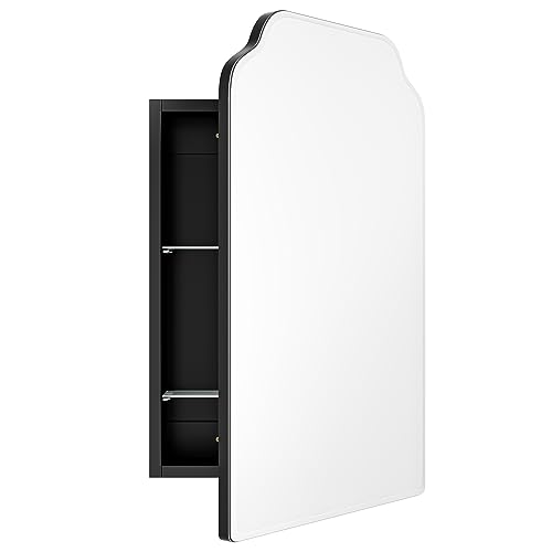 Black Wood Wall Cabinet with Curved Mirror L38537