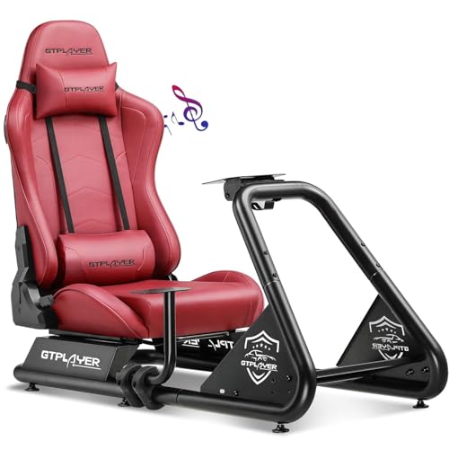 Racing Simulator Cockpit with Seat and Bluetooth Speakers, Alloy Steel Frame (Blue) W27068