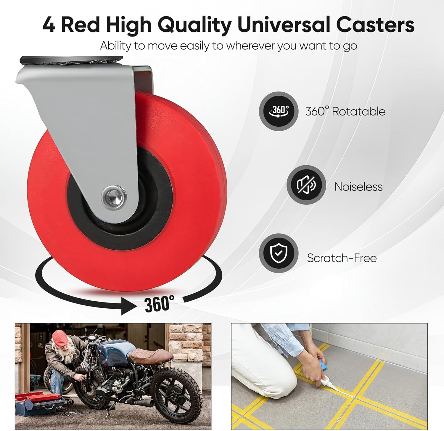 Black/Red Heavy Duty Garage Roller Seat with Tool Tray, 250 LBS Capacity N29587