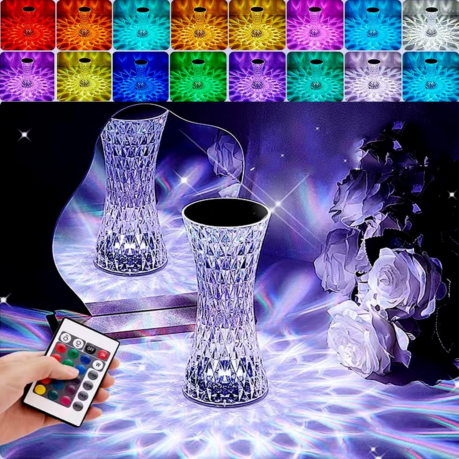 16 Color Changing Crystal Table Lamp with USB Charging P64536