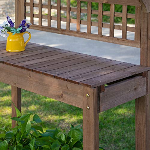 Brown Wooden Potting Bench Table with Sliding Tabletop and Storage Shelf W4219