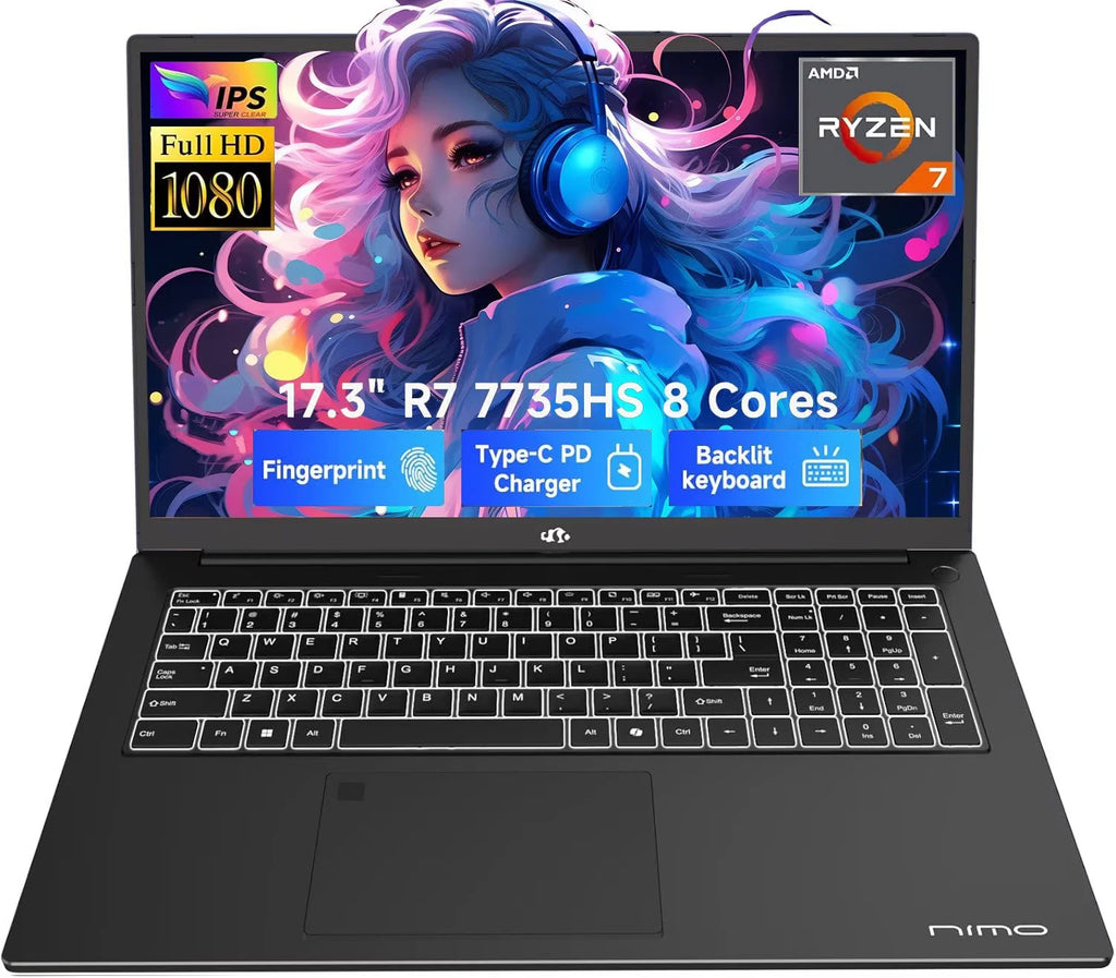 17.3" Gaming Laptop, AMD Ryzen 7 7735HS, 64GB DDR5 RAM, 1TB SSD, Radeon 680M, Backlit Keyboard P468034