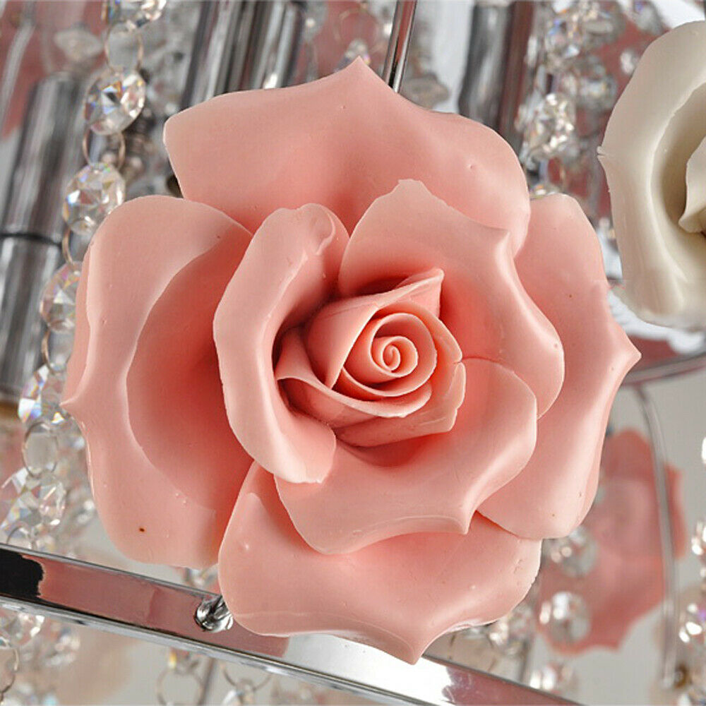 Pink Rose Flower Crystal Pendant Ceiling Lamp O308785