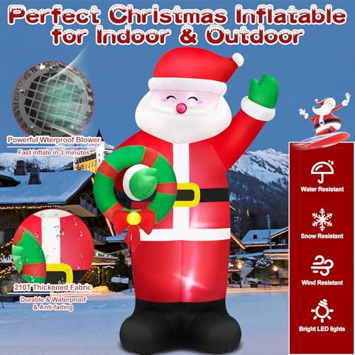 14FT Giant Christmas Inflatables Santa Claus with Wreath Built-in LED Lights U955231